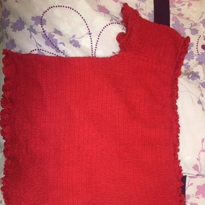 Red ruffle off the shoulder top